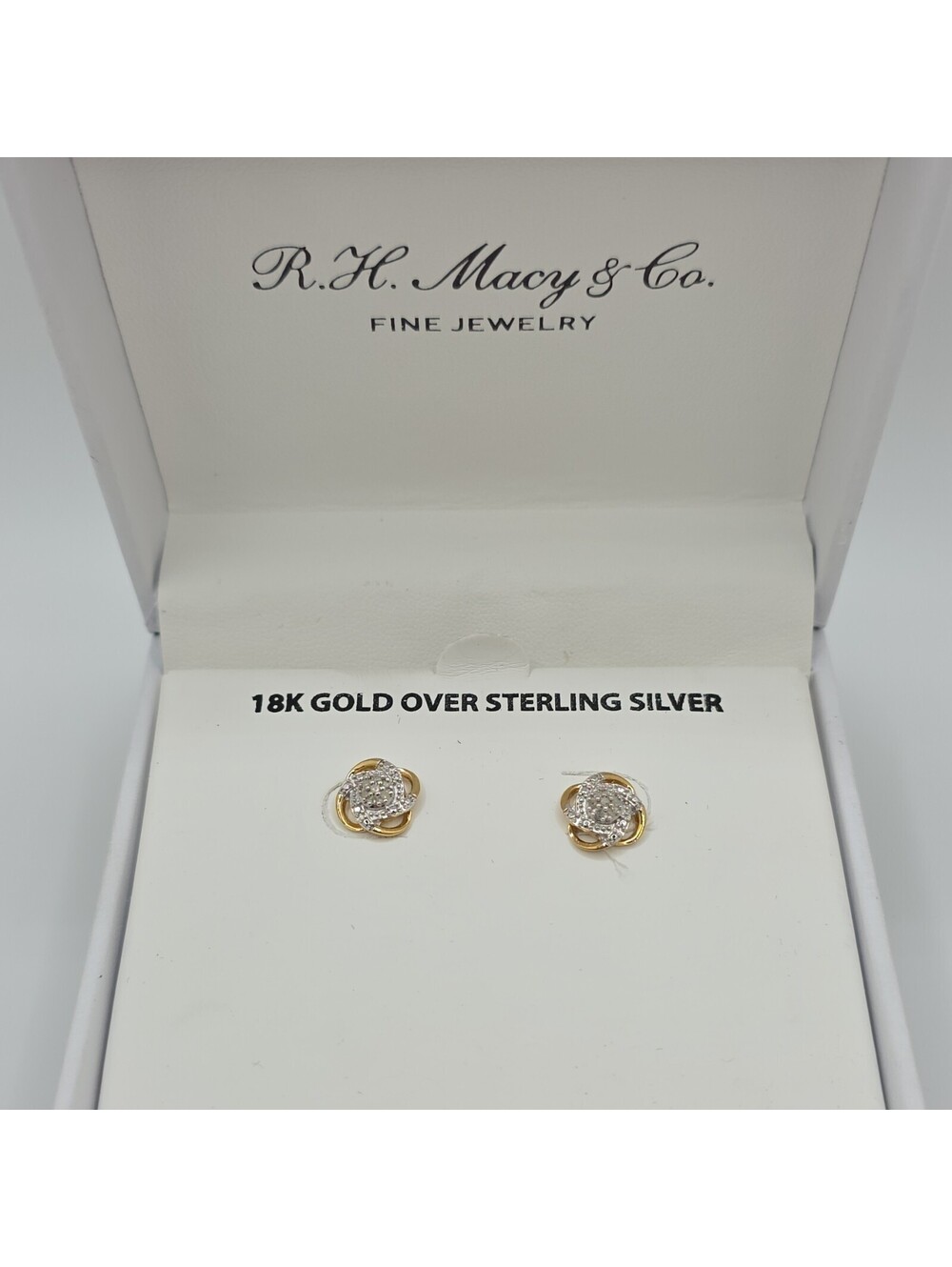 R.H. Macy & Co. 18K Gold Over Sterling Silver Diamond Stud Earrings 1/10 CTTW